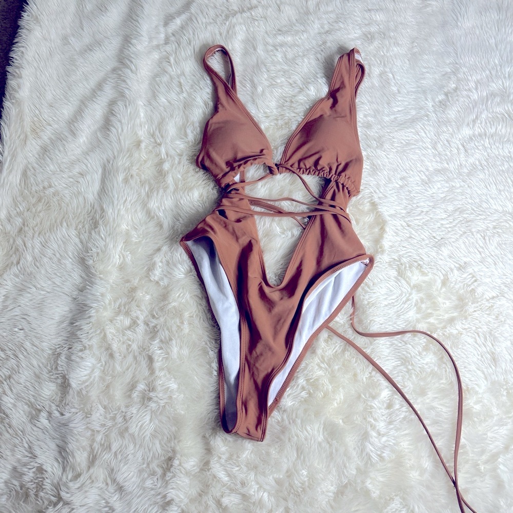 Neutral Brown Strappy Swimsuit